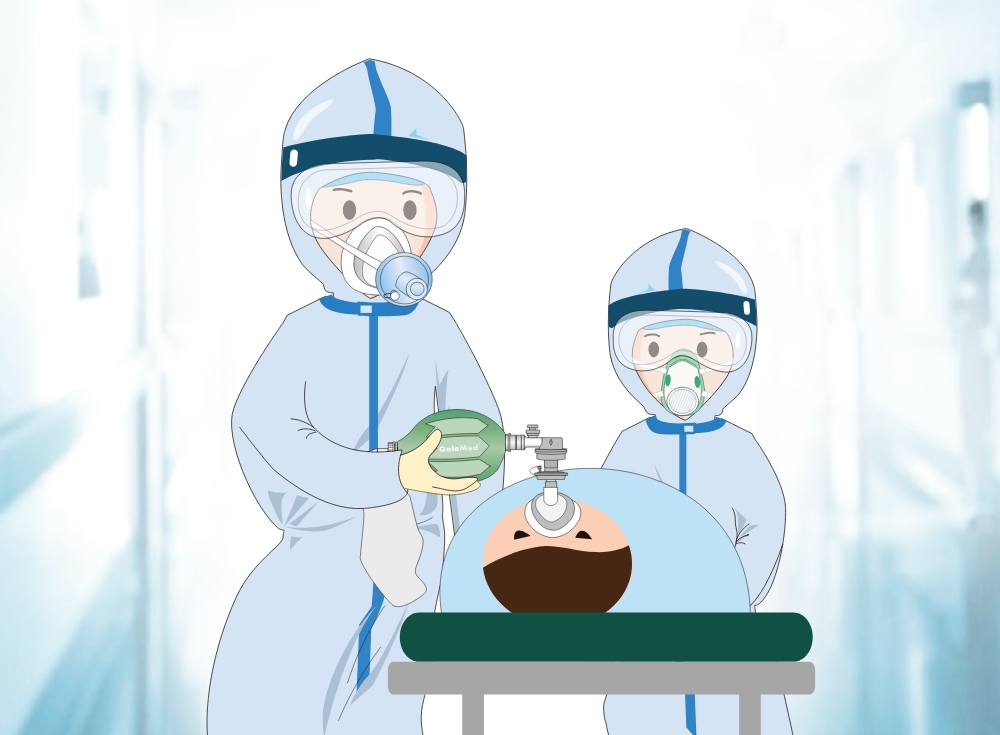 Galemed resuscitators and air cushion masks for Covid-19 Patient